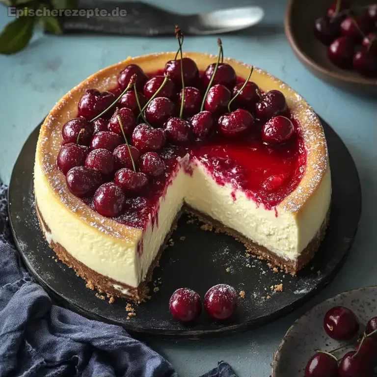 Vanille-Käsekuchen mit Kirschen
