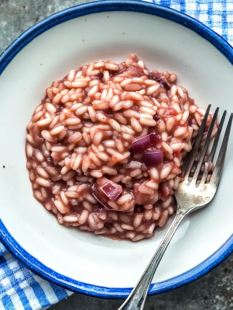 Cremiges Rotwein-Risotto mit Karamellisierten Zwiebeln