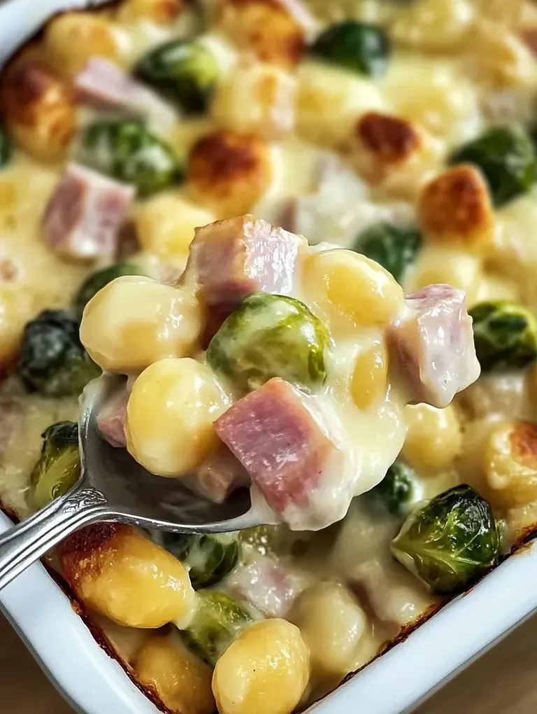 Cremiger Gnocchi-Gratin mit Rosenkohl & Schinken