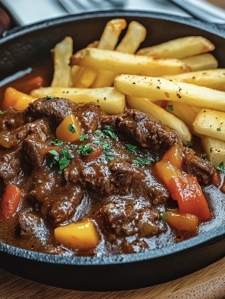 A delicious meal with meat and fries.
