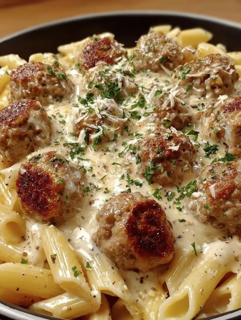 A plate of pasta with meatballs on top.