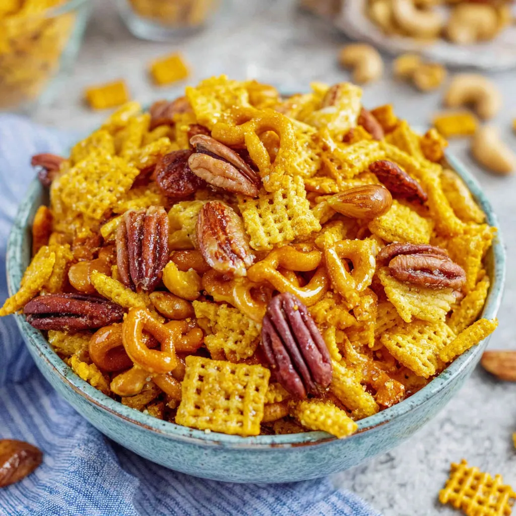 A bowl of cereal with nuts and corn flakes.