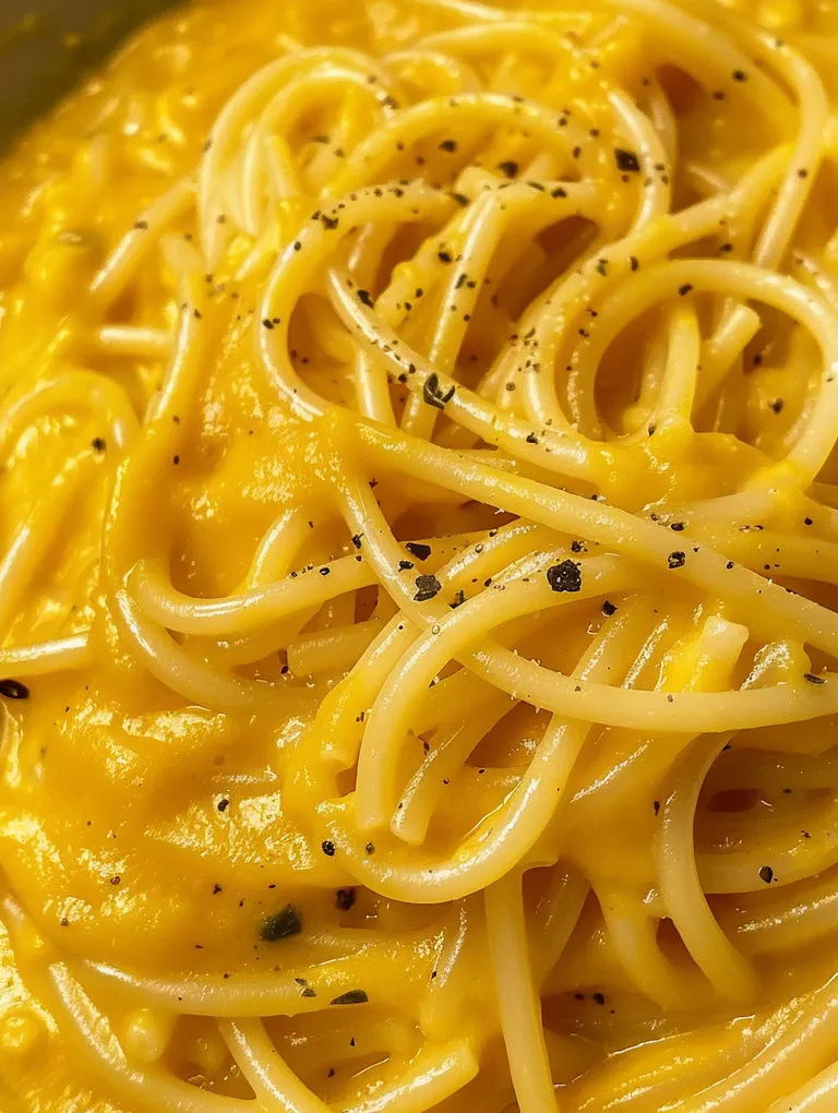 A close up of a bowl of pasta with a yellow sauce.