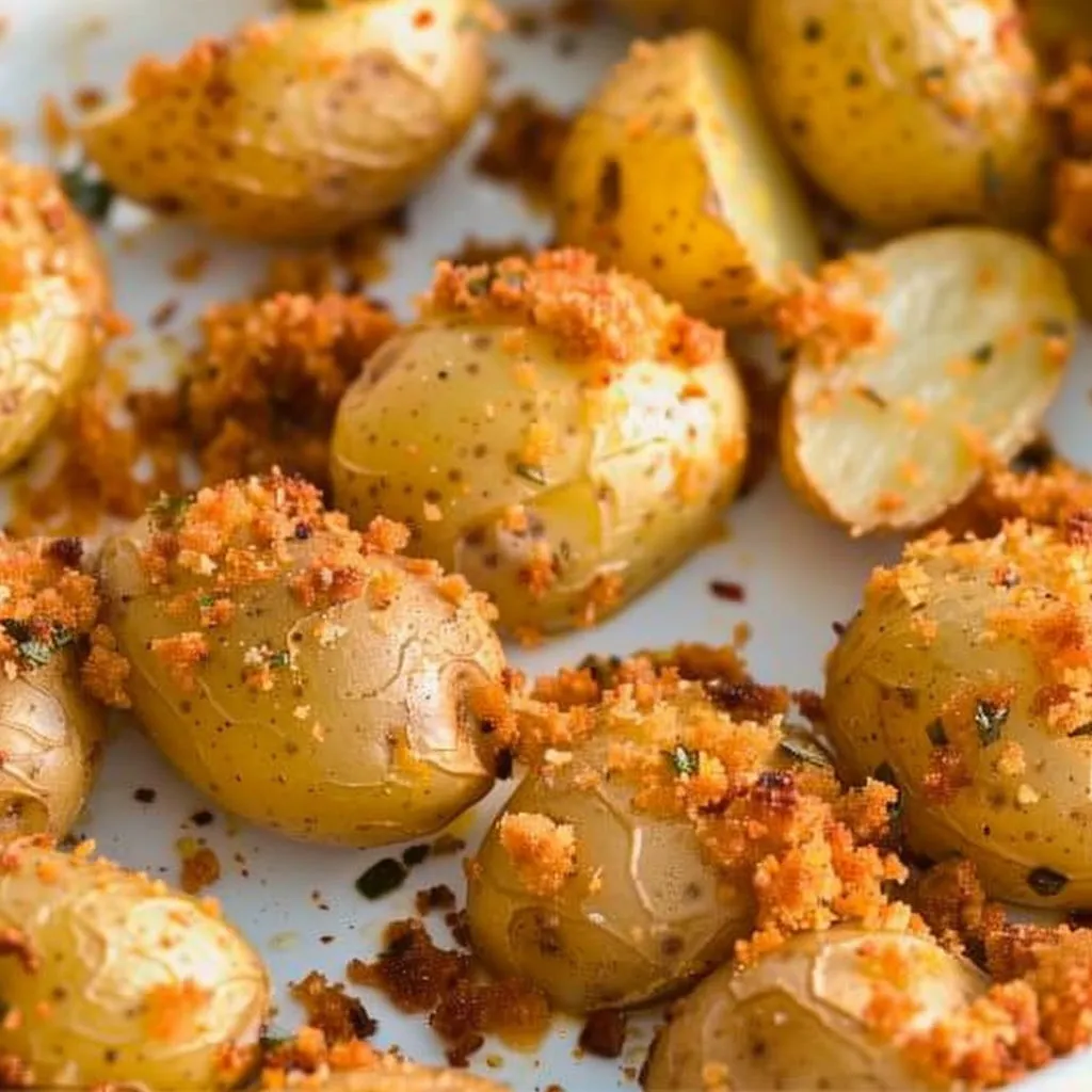 A plate of crispy Parmesan potatoes.