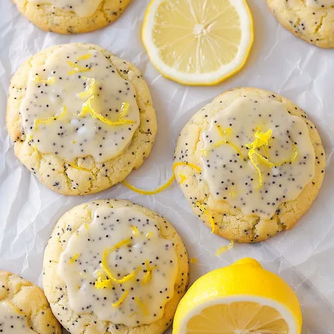 A close up of lemon poppy seed cookies.