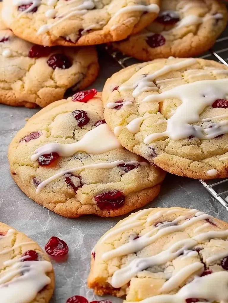 A plate of cookies with white icing and red berries.