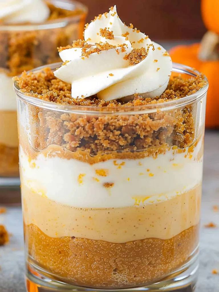 A cup of pumpkin pie with whipped cream.