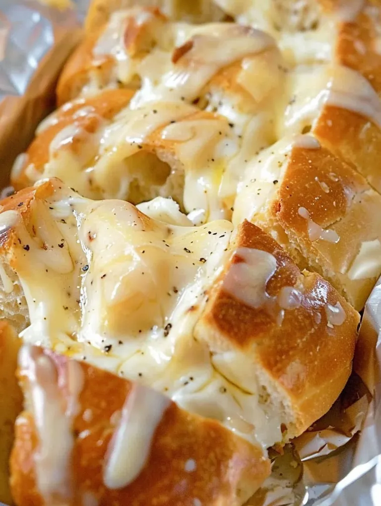 A close up of a garlic cheese bread.
