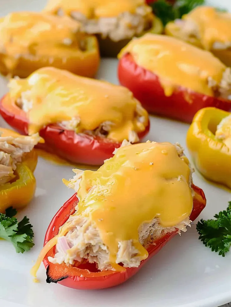 A plate of tuna melted peppers.