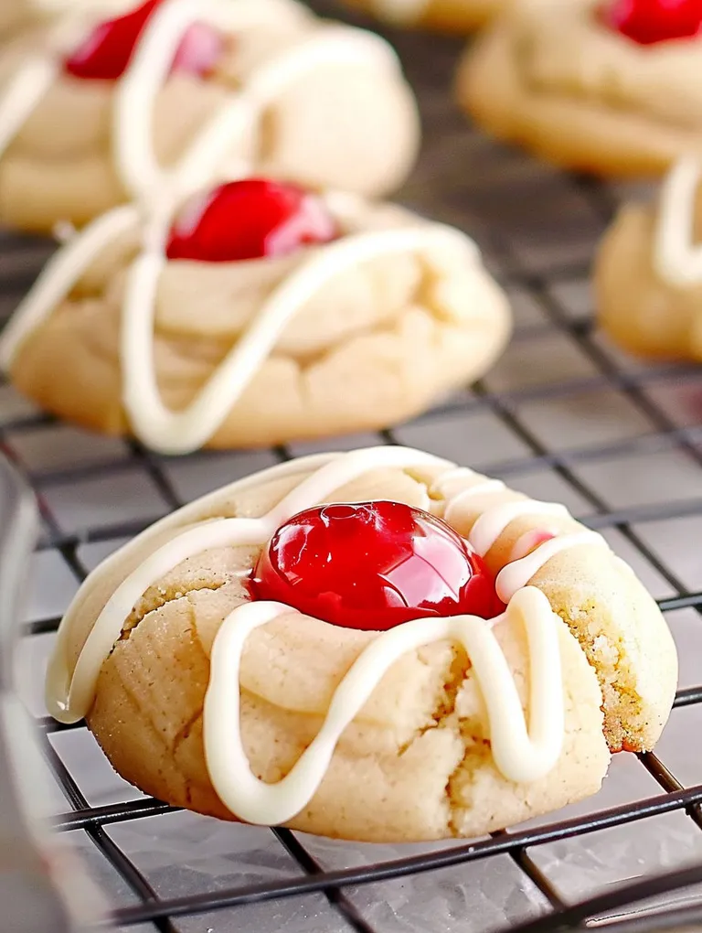 A batch of cookies with white icing and a cherry on top.