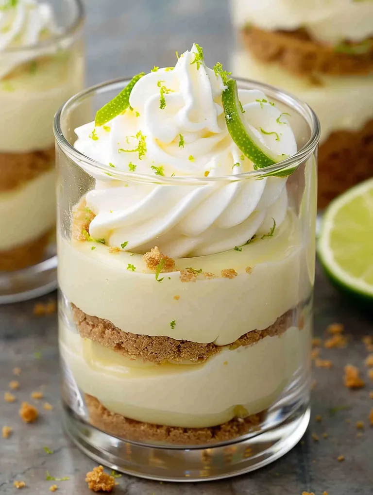 A glass of Key Lime Cheesecake Parfaits.