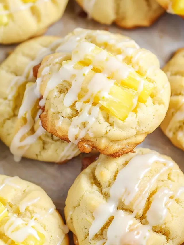 A close up of a pineapple cookie with white icing.