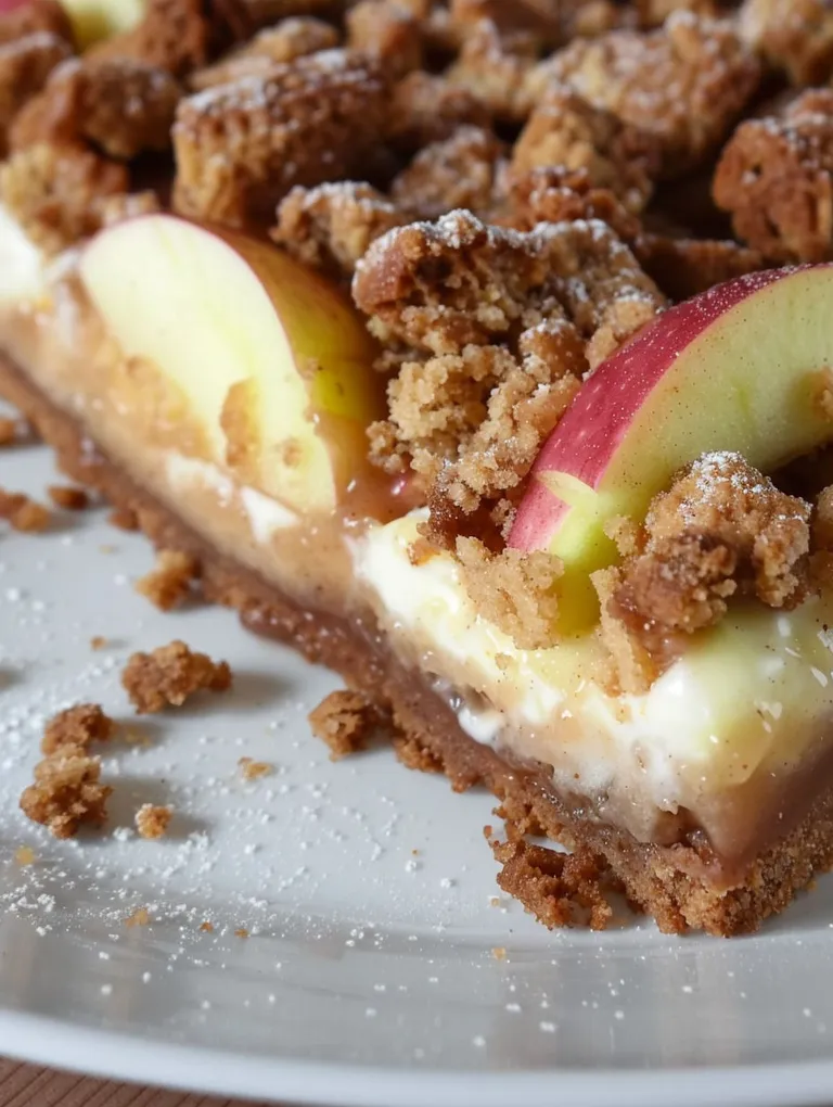 A slice of pie with apples and caramel.