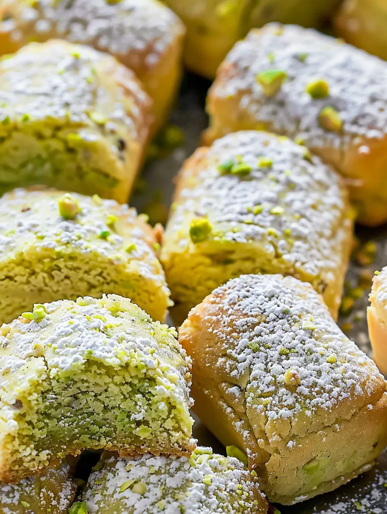 Pistachio cookies on a plate.
