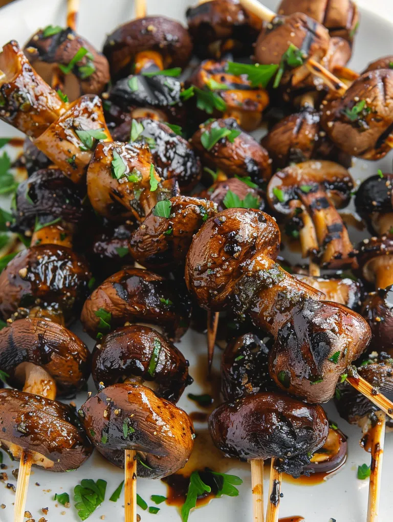Balsamic garlic grilled mushrooms on a plate.