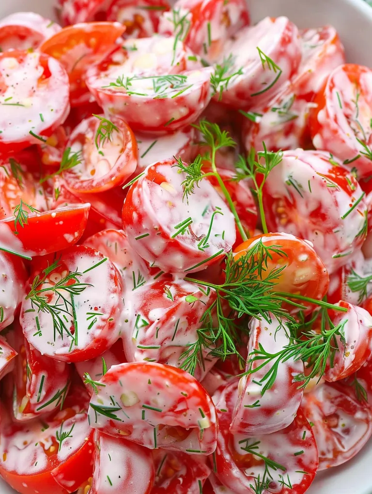 A close up of a tomato salad with herbs.