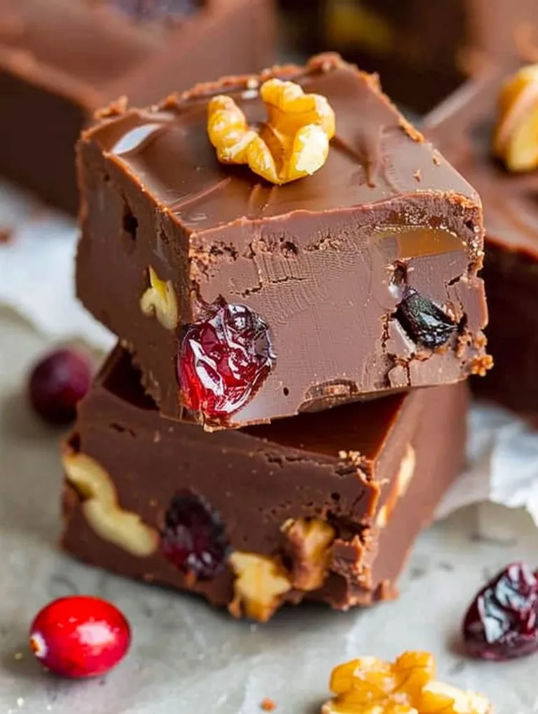 A piece of chocolate cake with nuts on top.