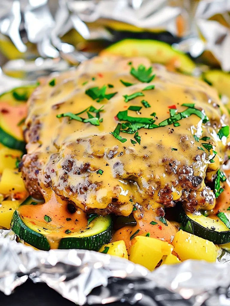 A close up of a cheeseburger with a side of zucchini and carrots.