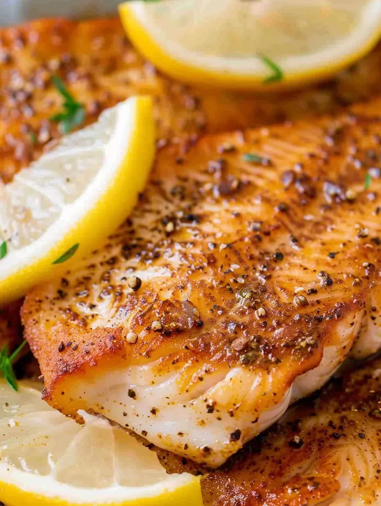 Air fryer tilapia with lemon and spices.