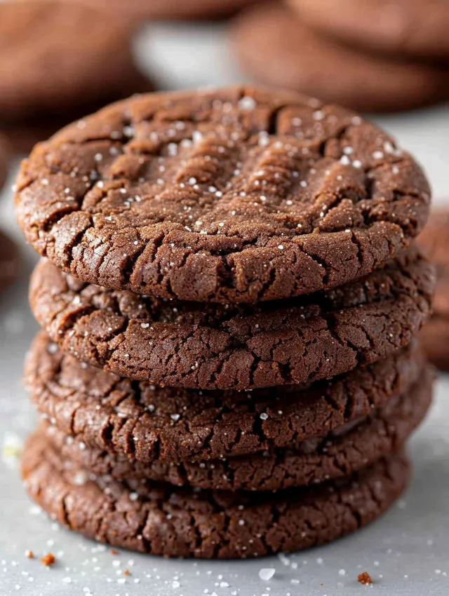 A stack of chocolate sugar cookies.