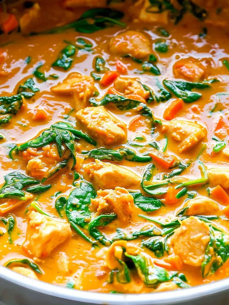 A close up of a Thai chicken coconut curry.