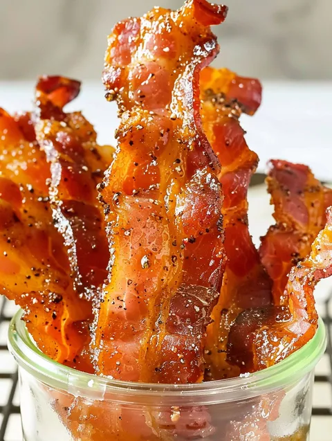 Bacon with black pepper.