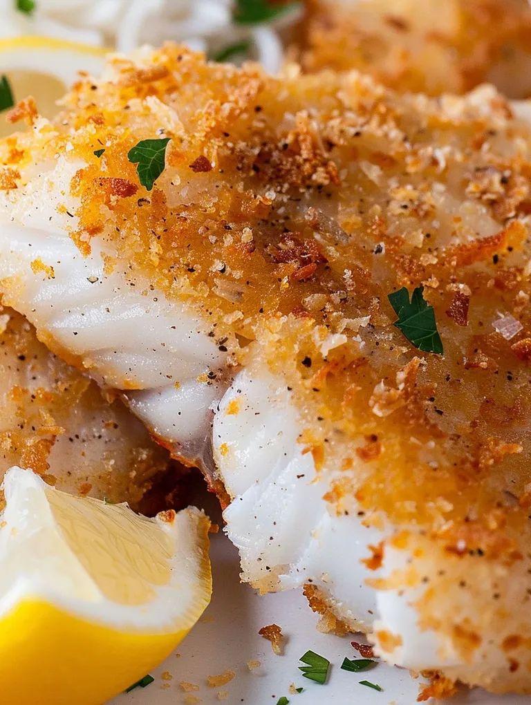 A piece of fish with a lemon wedge on top.