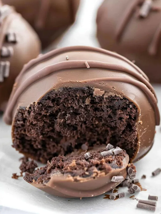 A piece of chocolate cheesecake truffles.