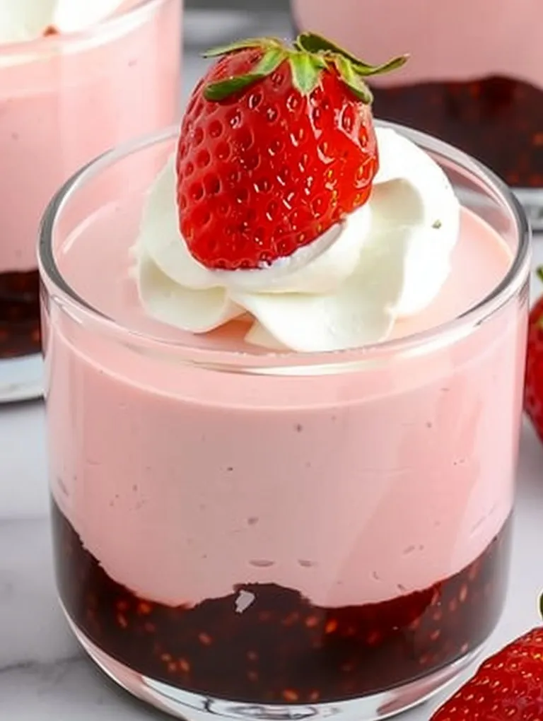 A small glass of strawberry mousse.