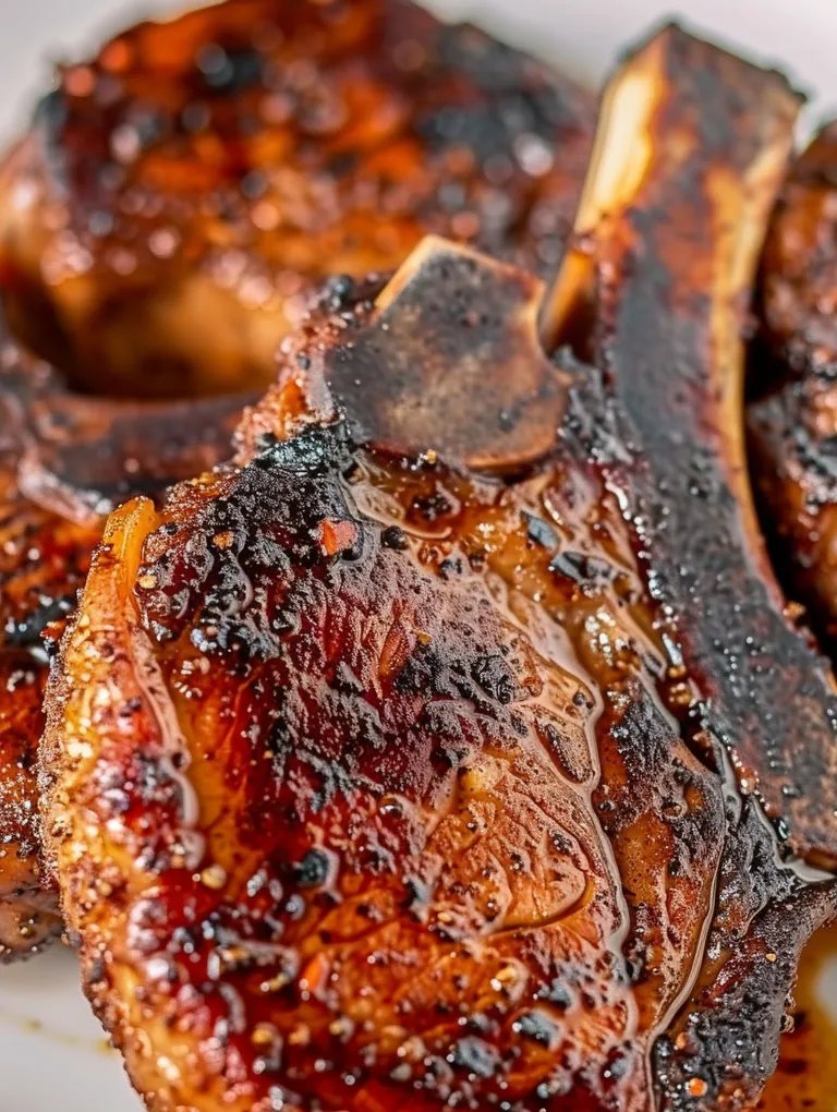 A close up of some pork chops.