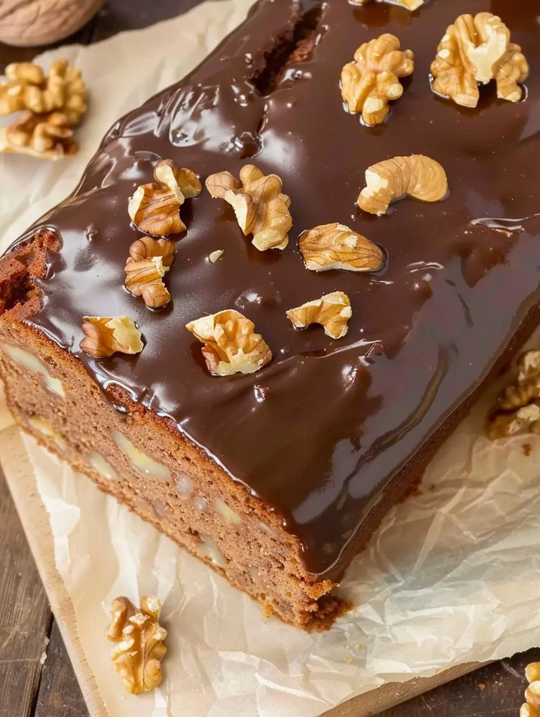 A slice of Grandma's Moist Walnut Cake.