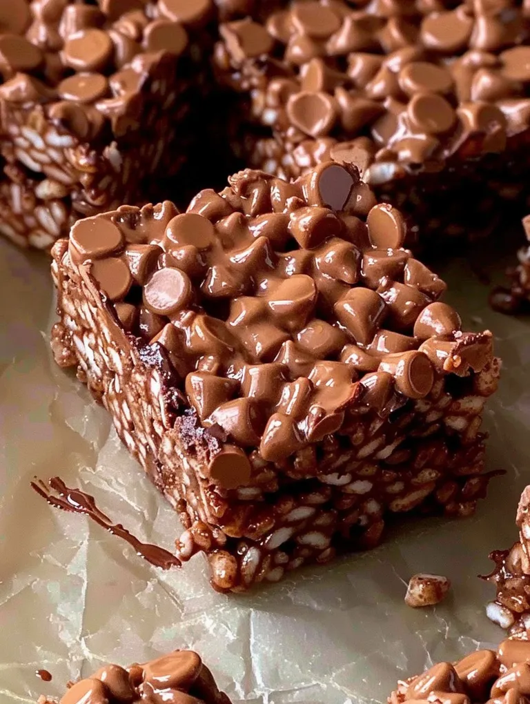A close up of a chocolate rice krispie treat.