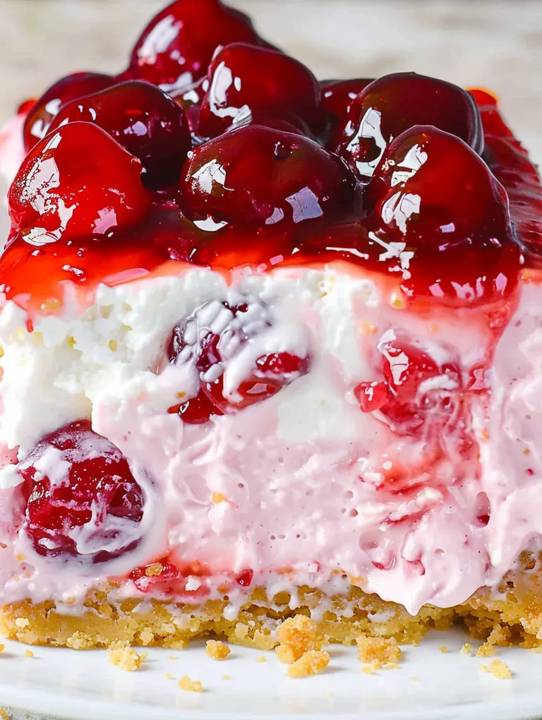 A slice of cherry cheesecake lush.