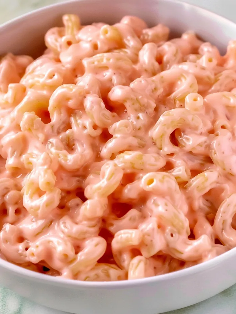 A bowl of pink mac and cheese.