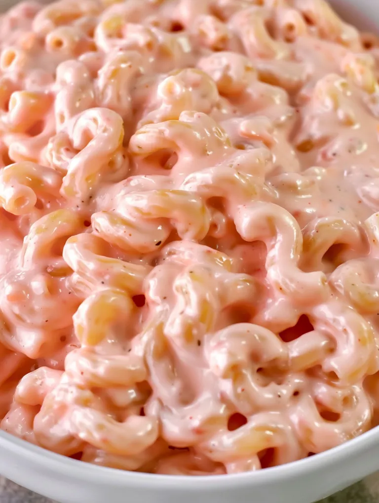 A bowl of pink mac and cheese.