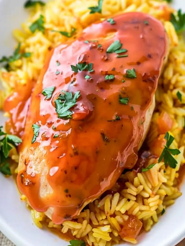 A piece of chicken with a red sauce on top.