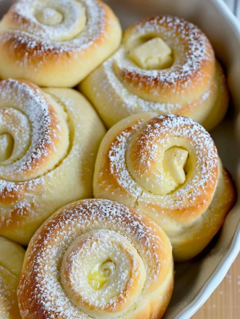 A bowl of soft and creamy vanilla pudding rolls.